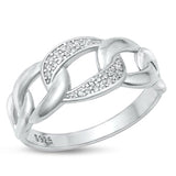Sterling Silver Rhodium Plated Lock Clear CZ Ring Face Height-9.8mm