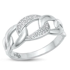Sterling Silver Rhodium Plated Lock Clear CZ Ring Face Height-9.8mm