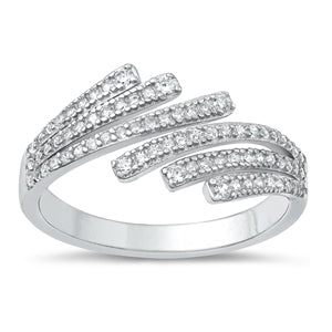 Sterling Silver Rhodium Plated Clear CZ Ring Face Height-12.8mm