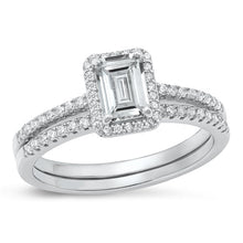 Load image into Gallery viewer, Sterling Silver Rhodium Plated Wedding Set Clear CZ Ring Face Height-8.8mm, Band Width-1.4mm