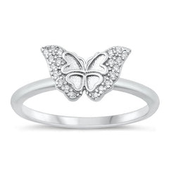 Sterling Silver Rhodium Plated Clear CZ Butterfly Ring-8.5mm