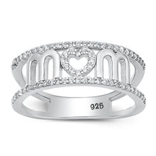 Load image into Gallery viewer, Sterling Silver Rhodium Plated Mom Clear CZ Ring Face Height-7.8mm