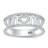 Sterling Silver Rhodium Plated Mom Clear CZ Ring Face Height-7.8mm