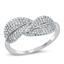 Load image into Gallery viewer, Sterling Silver Rhodium Plated Leaves Clear CZ Ring Face Height-10mm