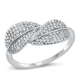 Sterling Silver Rhodium Plated Leaves Clear CZ Ring Face Height-10mm