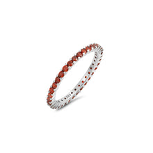 Load image into Gallery viewer, Sterling Silver Stackable Ring with Garnet CZ on Half-Bezel Setting with Rhodium Finish, Band Width 2MM