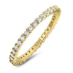 Sterling Silver Yellow Gold Plated Stackable Ring with Clear Simulated Crystals on Half-Bezel Setting with Rhodium FinishAnd Band Width 2MM
