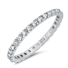 Load image into Gallery viewer, Sterling Silver Classy Stackable Ring with Clear Simulated Crystals on Square Half-Bezel Setting with Rhodium FinishAnd Band Width 2MM