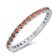 Load image into Gallery viewer, Sterling Silver Rhodium Plated Round Garnet Wedding Band Shaped Clear CZ RingAnd Band Width 2mm