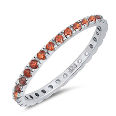Sterling Silver Rhodium Plated Round Garnet Wedding Band Shaped Clear CZ RingAnd Band Width 2mm