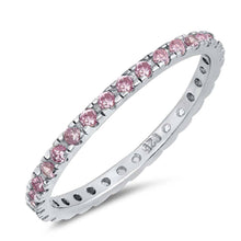 Load image into Gallery viewer, Sterling Silver Classy Stackable Ring with Pink Simulated Crystals on Square Half-Bezel Setting with Rhodium FinishAnd Band Width 2MM