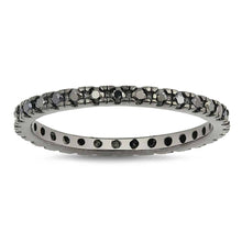 Load image into Gallery viewer, Sterling Silver Black Plated Classy Stackable Ring with Black Simulated Crystals on Square Half-Bezel Setting with Rhodium FinishAnd Band Width 2MM