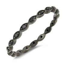 Load image into Gallery viewer, Sterling Silver Black Plated Fancy Stackable Multi Oval Design Ring with Black Simulated Crystals on Prong Setting with Rhodium FinishAnd Band Width 2MM