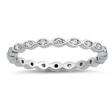Load image into Gallery viewer, Sterling Silver Fancy Stackable Multi Oval Design Ring with Clear Simulated Crystals on Prong Setting with Rhodium Finish And Band Width 2MM