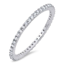 Load image into Gallery viewer, Sterling Silver Classy Stackable Ring with Clear Simulated Crystals on Square Half-Bezel Setting with Rhodium FinishAnd Band Width 1.5MM