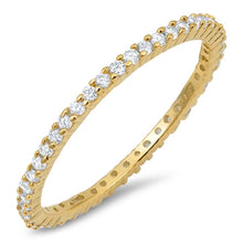 Load image into Gallery viewer, Sterling Silver Yellow Gold Plated Stackable Ring with Clear CZ on Half-Bezel Setting with Rhodium FinishAnd Band Width 1.5MM