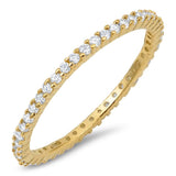 Sterling Silver Yellow Gold Plated Classy Stackable Ring with Clear Simulated Crystals on Half-Bezel Setting with Rhodium FinishAnd Band Width 1.5MM