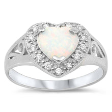 Load image into Gallery viewer, Sterling Silver Heart Shape Lab Opal Rings With CZ StonesAnd Face Width 14mm
