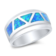 Load image into Gallery viewer, Sterling Silver Round Wedding Band Blue Lab Opal RingsAnd Face Height 13mmAnd Face Width 21mm