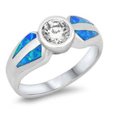 Sterling Silver Round Blue Lab Opal Rings With CZ StoneAnd Face Height 8mmAnd Face Width 20mm