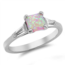 Load image into Gallery viewer, Sterling Silver Square Shape Pink Lab Opal Rings With CZ StonesAnd Face Height 7mm