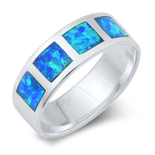 Load image into Gallery viewer, Sterling Silver Wedding Band Blue Lab Opal RingsAnd Band Width 7mm