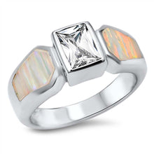 Load image into Gallery viewer, Sterling Silver Square Shape White Lab Opal Rings With CZ StoneAnd Face Height 9mmAnd Band Width 4mm