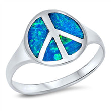 Load image into Gallery viewer, Sterling Silver Peace Sign Blue Lab Opal RingsAnd Face Height 12mm