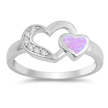 Load image into Gallery viewer, Sterling Silver Two Hearts Shaped Pink Silver Lab Opal Ring