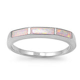 Sterling Silver Modern Style Inlay with White Lab Opal Band RingAnd Face Height of 3MM