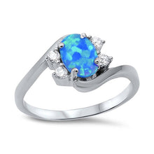 Load image into Gallery viewer, Sterling Silver Oval Shape Blue Lab Opal Rings With CZ StonesAnd Face Height 9mm