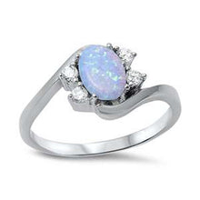 Load image into Gallery viewer, Sterling Silver Oval Shape Light Blue Lab Opal Rings With Clear CZAnd Face Height 9mm