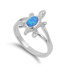 Load image into Gallery viewer, Sterling Silver Fancy Modish Turtle with Blue Lab Opal Split Band RingAnd Face Height of 15MM