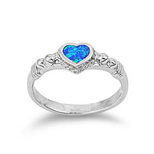 Load image into Gallery viewer, Sterling Silver Blue Lab Opal with Fancy Band RingAnd Face Height of 7MM