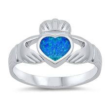 Load image into Gallery viewer, Sterling Silver Modish Claddagh with Blue Lab Opal RingAnd Face Height of 11MM