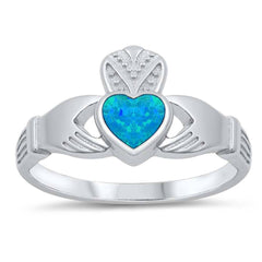 Sterling Silver Modish Claddagh with Blue Lab Opal RingAnd Face Height of 12MM