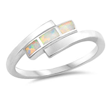 Load image into Gallery viewer, Sterling Silver Rectangular Shaped White Lab Opal Ring