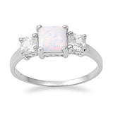 Sterling Silver Stylish Three Pricess Cut Stone White Lab Opal and Clear CZ Ring with Face Height of 7MM