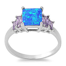Load image into Gallery viewer, Sterling Silver Elegant Design Blue Lab Opal Princess Cut with Amethyst CZ RingAnd Face Height of 8MM