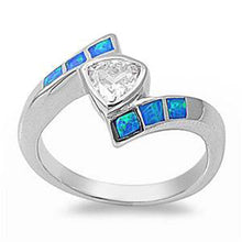 Load image into Gallery viewer, Sterling Silver Trillion Shape Blue Lab Opal Rings With Clear CZ StoneAnd Face Height 13mm
