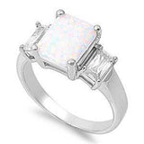 Sterling Silver Rectangle White Lab Opal Rings With CZ StonesAnd Face Height 10mm