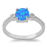 Sterling Silver Stylish Round Blue Lab Opal with Clear CZ Inlay RingAnd Face Height of 7MM