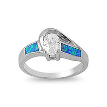 Load image into Gallery viewer, Sterling Silver Fancy Elegant Design Clear CZ Oval Cut with Blue Lab Opal Inlay RingAnd Face Height of 10MM