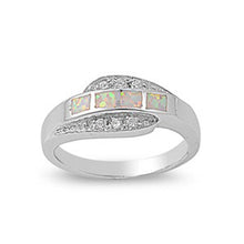 Load image into Gallery viewer, Sterling Silver Stylish White Lab Opal with Clear CZ Inlay Band RingAnd Face Height of 8MM