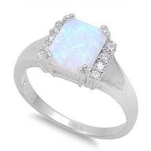 Load image into Gallery viewer, Sterling Silver Stylish White Lab Opal Emerald Cut with Clear CZ RingAnd Face Height of 10MM