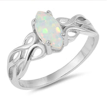 Load image into Gallery viewer, Sterling Silver Celtic Design Light Blue Lab Opal RingsAnd Face Height 9mm