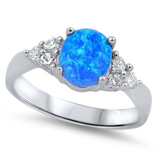 Load image into Gallery viewer, Sterling Silver Elegant Style Blue Lab Opal Oval Cut with Clear CZ Stone RingAnd Face Height of 8MM