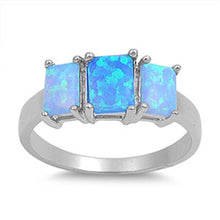 Load image into Gallery viewer, Sterling Silver Vintage Style Three Blue Lab Opal Emerald Cut Design RingAnd Face Height of 7MM