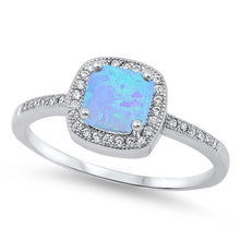 Load image into Gallery viewer, Sterling Silver Square Shape Light Blue Lab Opal Rings with CZ Stones, Face Height 9mm