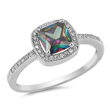 Load image into Gallery viewer, Sterling Silver Cushion Cut with Rainbow Topaz and Cubic Zirconia Ring